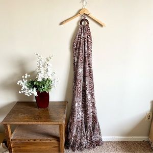 Tibi Cotton Silk Blend Halter Neck Flounce Maxi Dress